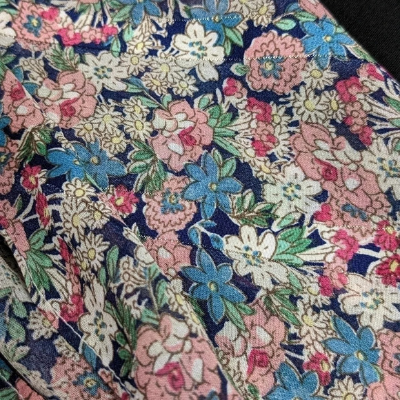 Drop shoulders elastic, cutout sleeve design, tie front floral blouse, L, sexy - Picture 4 of 6